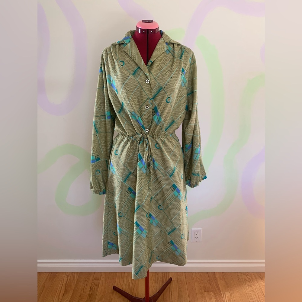 Vintage 1970s Handmade Geometric Print Dress